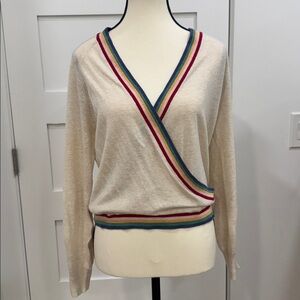 27 Miles Malibu rainbow trim wrap linen cotton top sweater
